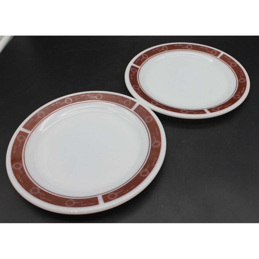 Corning Centura Restaurant Ware Plates Set of 2 Brown Skillet Pattern 8"